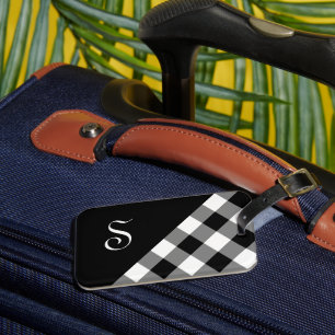 Étiquette À Bagage Chic Monogramme Noir Blanc Buffalo Vérifier Géomét