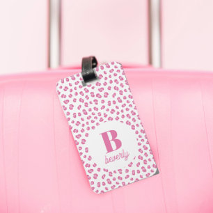 Étiquette À Bagage Chic Monogramme Pink Cheetah Imprimer