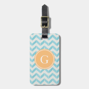 Étiquette À Bagage Chic Pastel turquoise Chevron Custom Monogramme