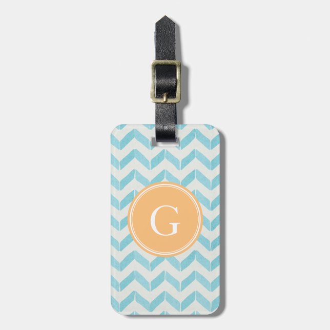 Étiquette À Bagage Chic Pastel turquoise Chevron Custom Monogramme (Devant Vertical)