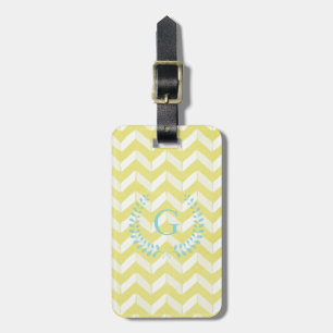 Étiquette À Bagage Chic Pastel Yellow Teal Chevron Custom