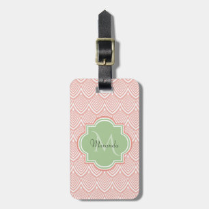 Étiquette À Bagage Chic Pink Arched Scallops Soft Green Monogramme No