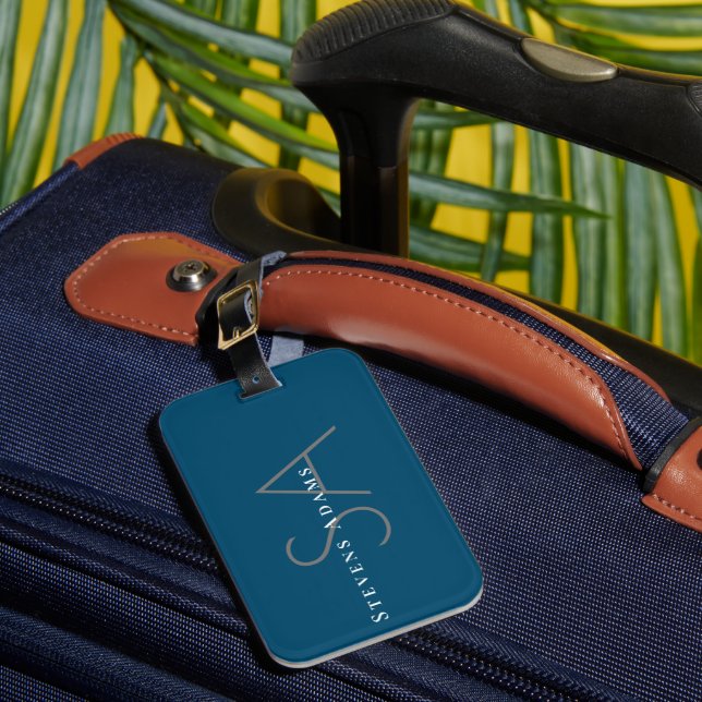 Étiquette À Bagage Chic professionnel Ocean Blue Monogramme (Insitu Rectoal 1)
