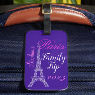 Étiquette À Bagage Chic Purple Paris Tour Eiffel Voyage en famille