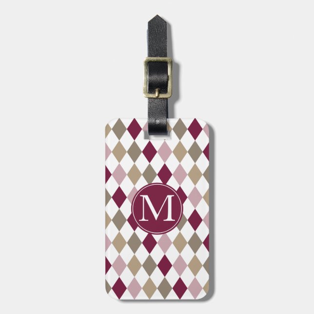 Étiquette À Bagage Chic rose diamants or Monogramme (Devant Vertical)