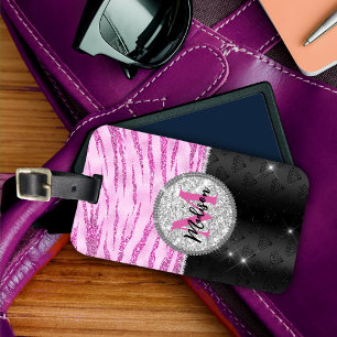 Étiquette À Bagage Chic rose noir faux parties scintillant poster de