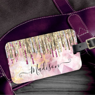 Étiquette À Bagage Chic rose or parties scintillant gouttes monogramm