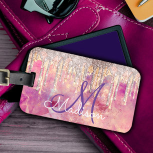 Étiquette À Bagage Chic rose rose pâle hologramme dégoulinant