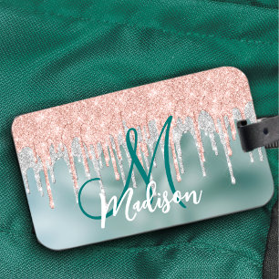 Étiquette À Bagage Chic rose rousse menthe goutte monogramme