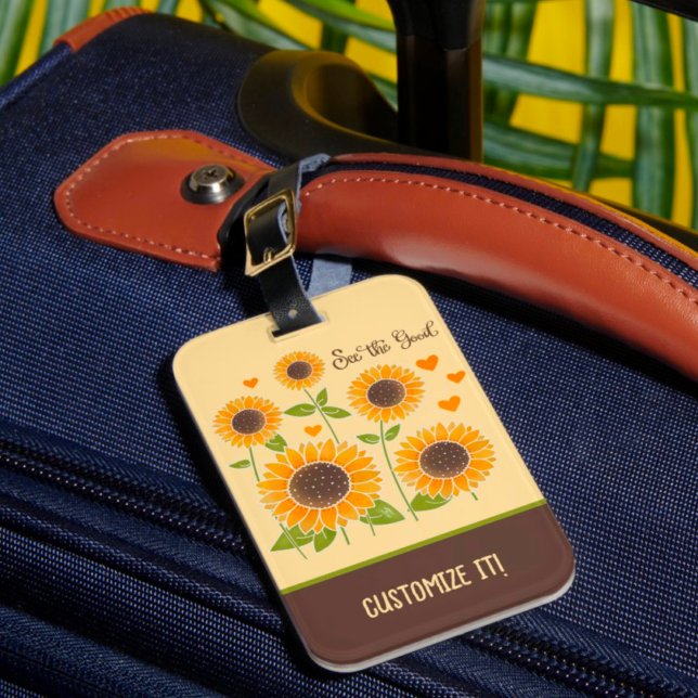 Étiquette À Bagage Chic Sunflower Floral Nom personnalisé Inspirivité (Créateur téléchargé)