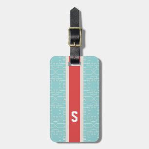 Étiquette À Bagage Chic turquoise abstrait motif géométrique monogram