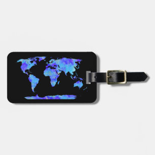 Étiquette À Bagage Chic Watercolor World Map Monogramme personnalisé