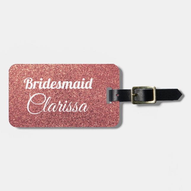 Étiquette À Bagage chick chick rose or parties scintillant bridesmaid (Devant horizontal)