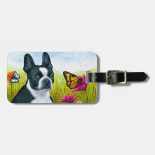 Étiquette À Bagage Chien 134 Boston Terrier Fleur papillon