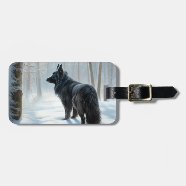 Étiquette À Bagage Chien à neiger belge Noël (Devant horizontal)