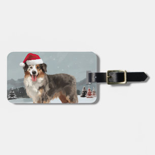Étiquette À Bagage Chien berger australien en Noël de neige