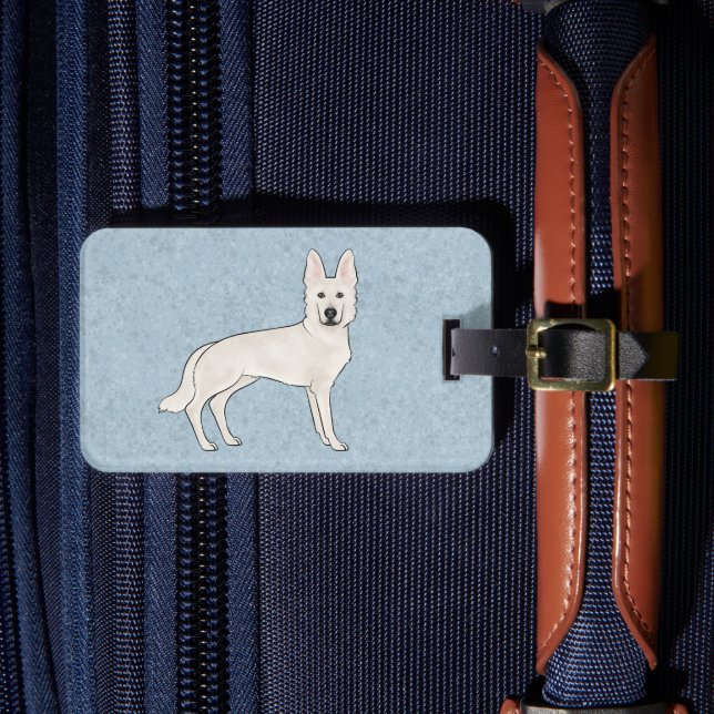 Étiquette À Bagage Chien blanc berger suisse blanc GSD mignon dessin (Insitu Rectoal 4)