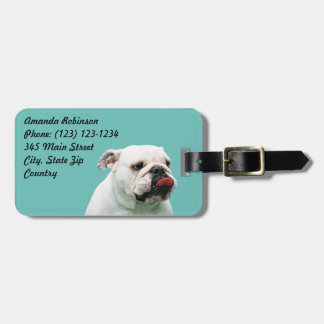 Étiquette À Bagage Chien blanc mignon Bulldog