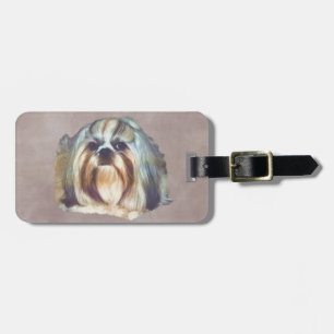 Étiquette À Bagage Chien Brindle et blanc de Shih Tzu