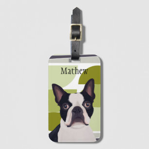 Étiquette À Bagage Chien de Boston Terrier - Vert géométrique