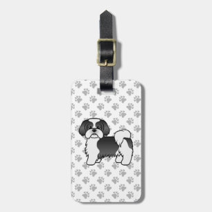 Étiquette À Bagage Chien de caricature Chiite Noir Et Blanc Et Texte 