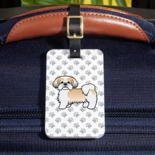 Étiquette À Bagage Chien De Caricature En Or Et Blanc Shih Tzu, Chien