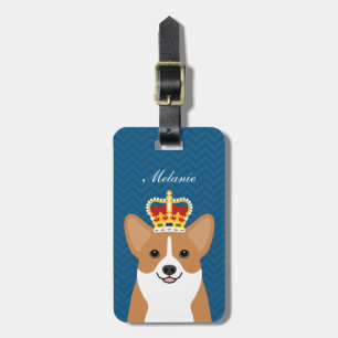 Étiquette À Bagage Chien de Corgi portant Arrière - plan bleu foncé d