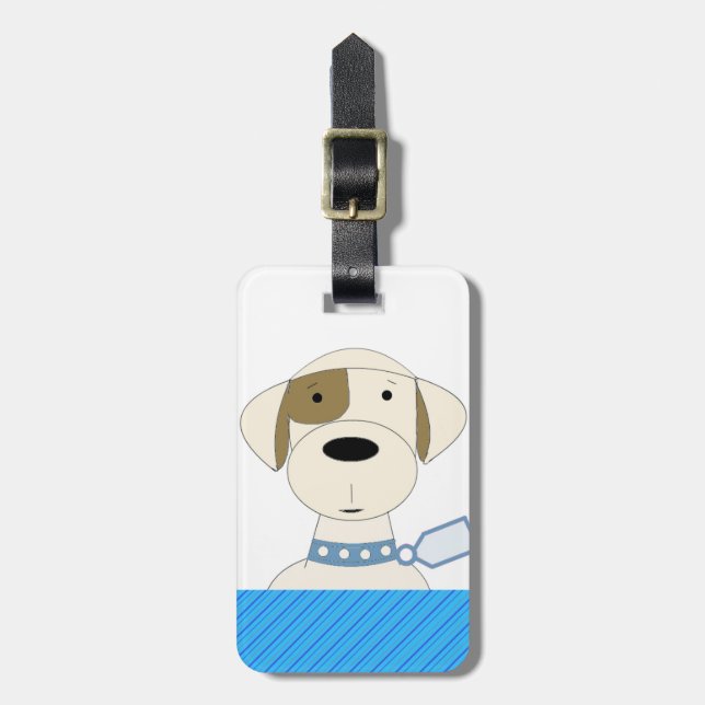 Étiquette À Bagage Chien de dessin avec collier bleu (Devant Vertical)