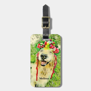 Étiquette À Bagage Chien de golden retriever avec l'aquarelle de
