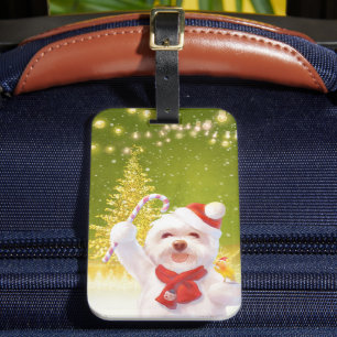 Étiquette À Bagage Chien de Noël avec Sucre de canne