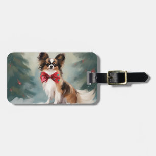 Étiquette À Bagage Chien de Papillon à Noël de neige