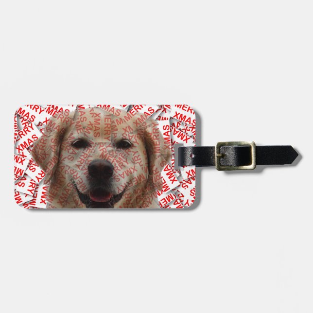 Étiquette À Bagage Chien d'or de rétritrice souriant de Noël (Devant horizontal)