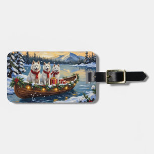 Étiquette À Bagage Chien Esquimau Américain Blanc Noël Bateau Fêtes