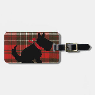 Étiquette À Bagage Chien mignon de Scotty et tartan rouge