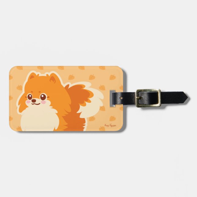 Étiquette À Bagage Chien mignon Kawaii Pomeranian (Devant horizontal)