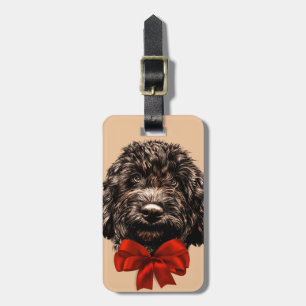 Étiquette À Bagage Chien mignon Vintage chiot avec mât rouge