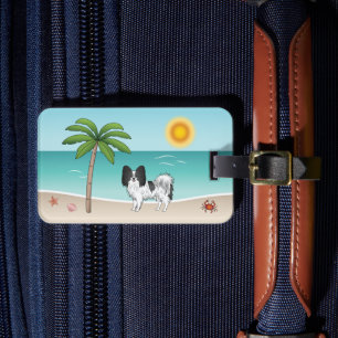 Étiquette À Bagage Chien Papillon Noir Et Blanc Plage Été Tropical