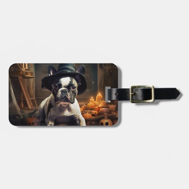 Étiquette À Bagage Chien-taureau Citrouille Halloween effrayant (Devant horizontal)