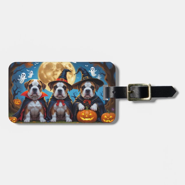 Étiquette À Bagage Chiens Bullmastiff Citrouille Halloween Drôle (Devant horizontal)