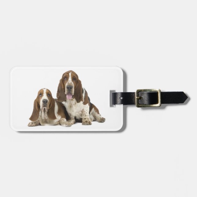 Étiquette À Bagage Chiens de basset mignons (Devant horizontal)
