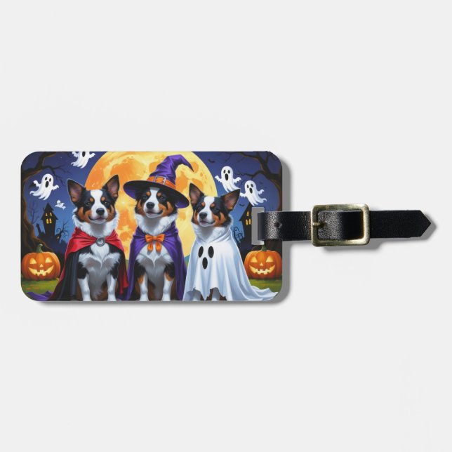 Étiquette À Bagage Chiens de bétail australiens Citrouille Halloween  (Devant horizontal)