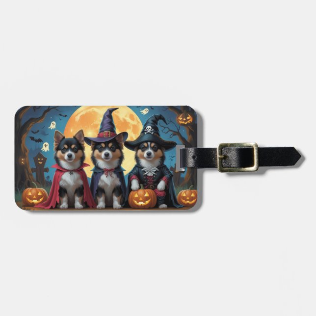 Étiquette À Bagage Chiens lapons finlandais Citrouille Halloween drôl (Devant horizontal)