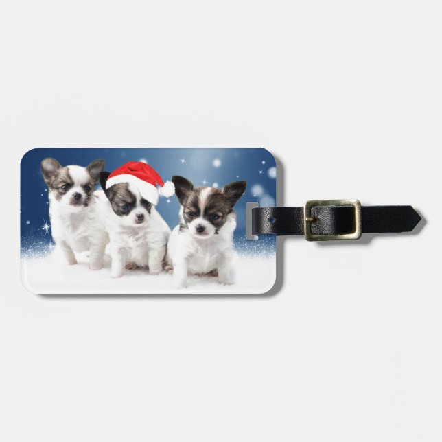 Étiquette À Bagage Chihuahua Chiuppies mignonnes avec Noël du Père No (Devant horizontal)