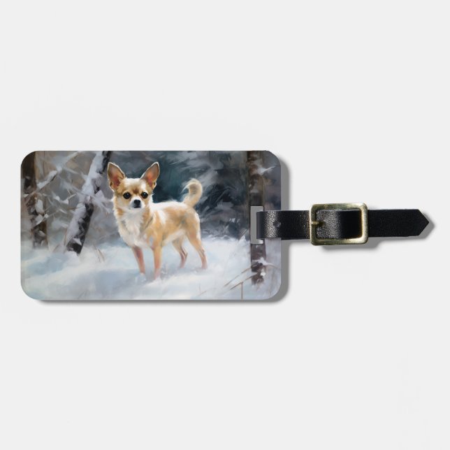 Étiquette À Bagage Chihuahua Laisser neiger Noël (Devant horizontal)