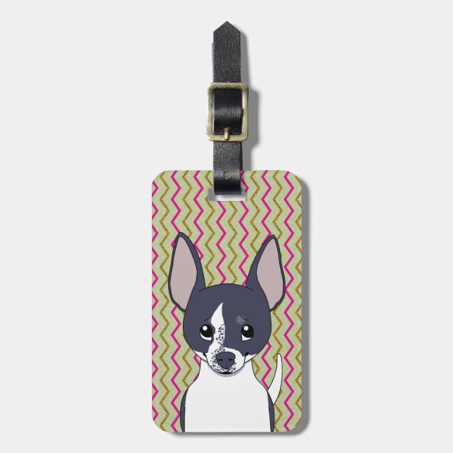 Étiquette À Bagage Chihuahua noir et blanc Pink Green Gold Chevron (Devant Vertical)