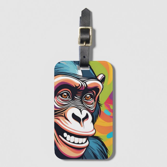 Étiquette À Bagage Chimpanzé fou mignon (Devant Vertical)