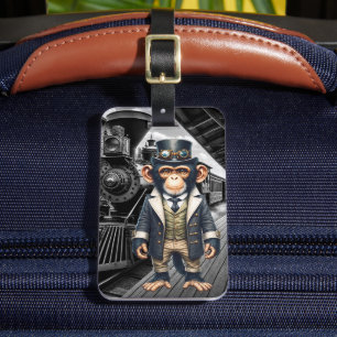 Étiquette À Bagage Chimpanzé voyageur steampunk victorien à travers l