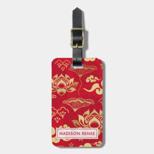 Étiquette À Bagage Chinois Floral Lotus Motif asiatique Personnalisé
