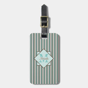 Étiquette À Bagage Chocolat Brown et pinte vert rayures Monogramme
