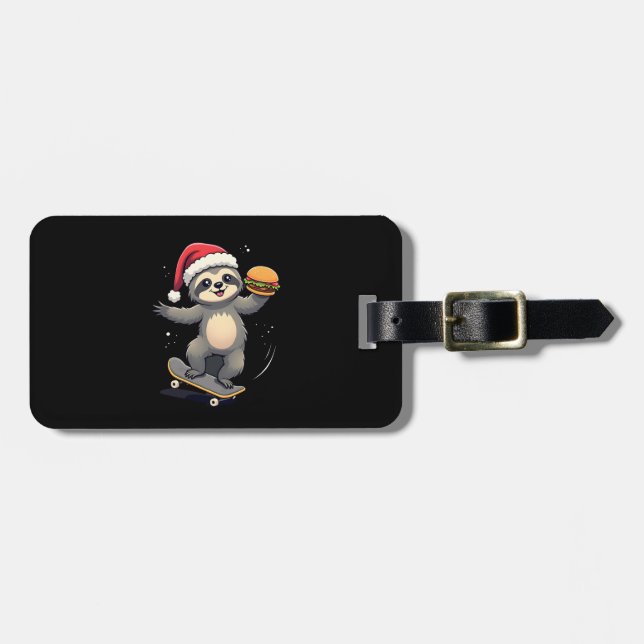 Étiquette À Bagage CHRISTMAS SLOTH Funny Christmas Skateboard Sloth ( (Devant horizontal)